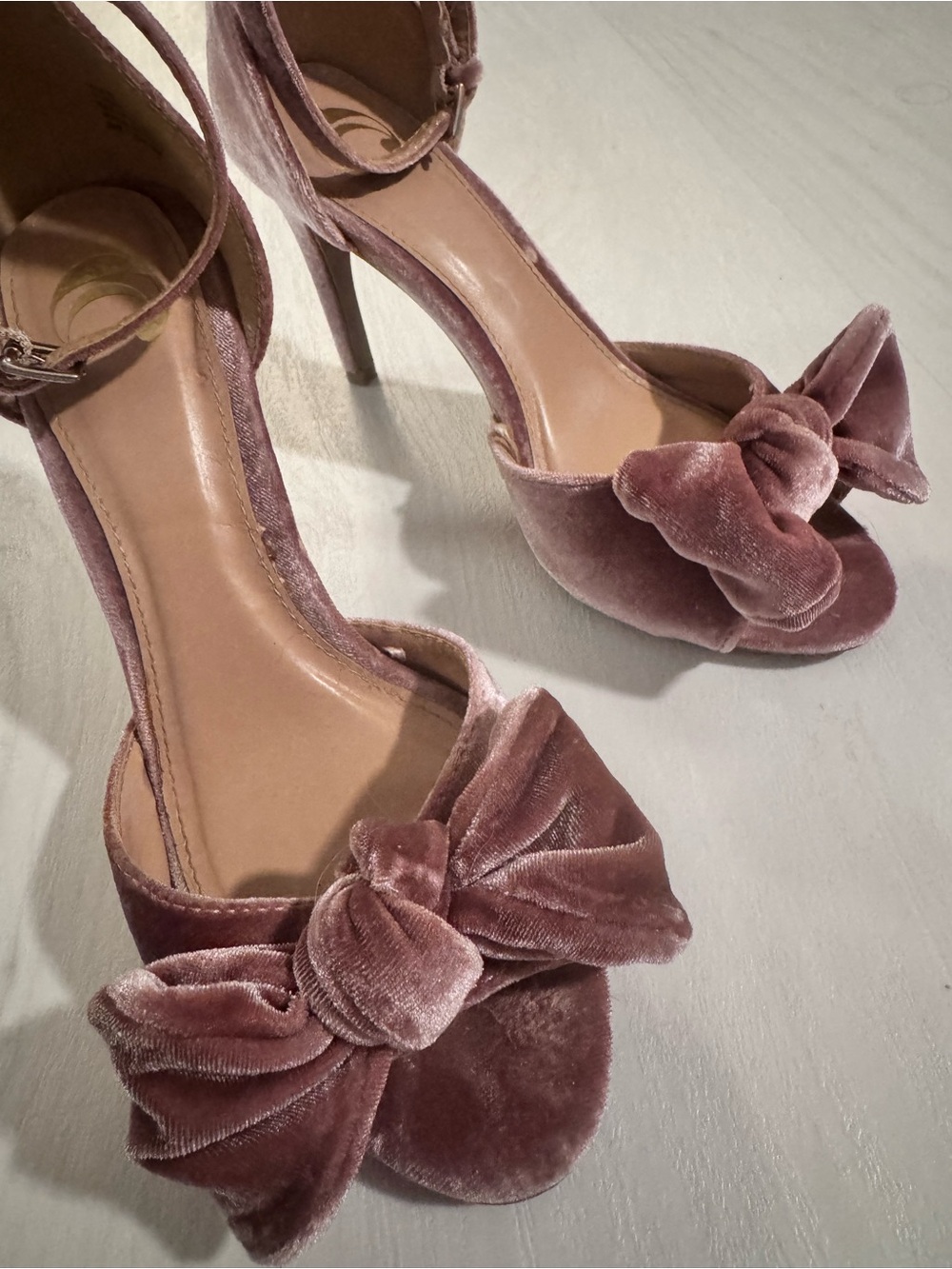 Charming Charlie’s Velvet Bow Peep-Toe High Heels - Pink